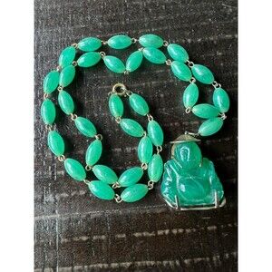 Vintage Lucite Buddha Pendant Necklace Faux Turquoise